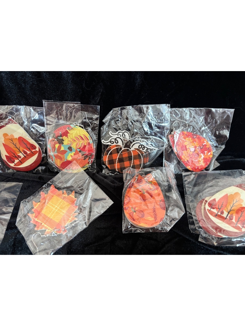 Set of 10 Fall-Themed Decorative Earrings with Autumn Leaves and Pumpkin